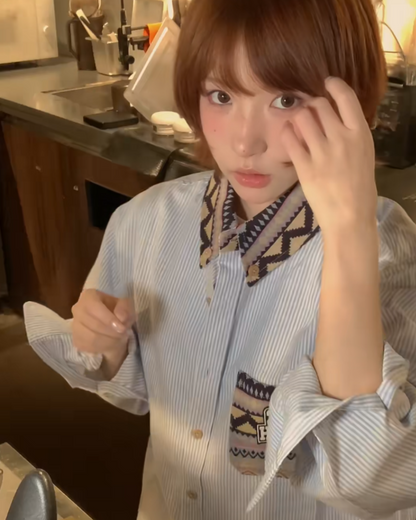 パターン切り替えストライプシャツ B0103