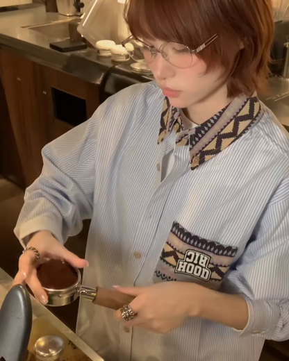 パターン切り替えストライプシャツ B0103