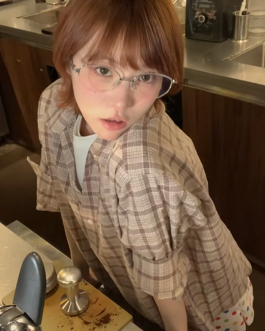Vネックチェックハーフスリーブシャツ B0104