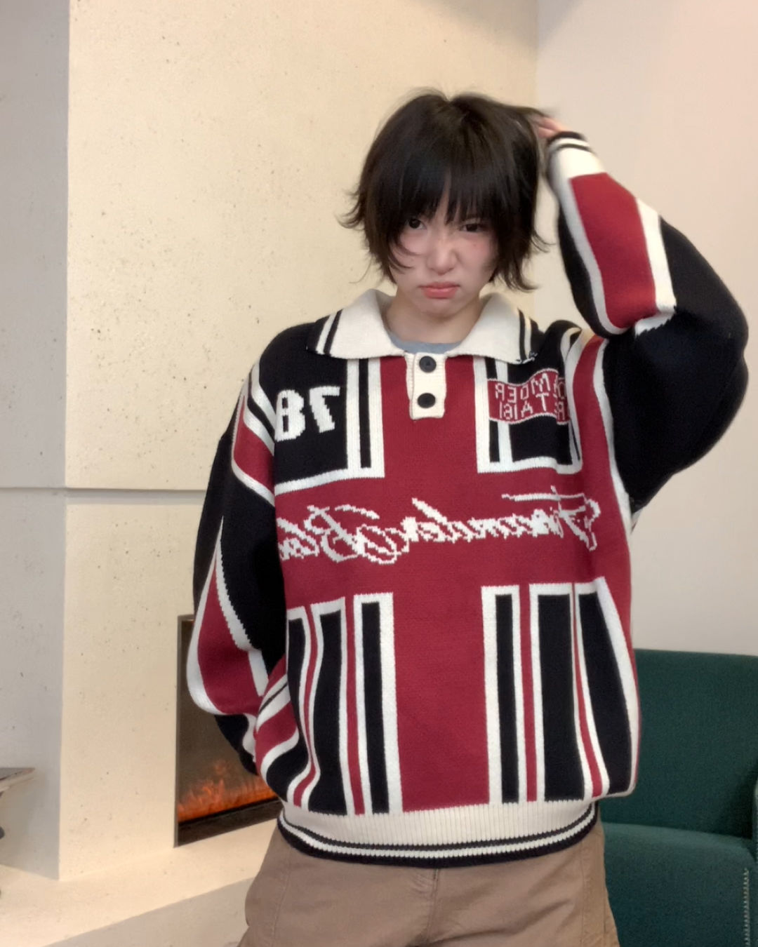 デザインニットポロシャツ B0105