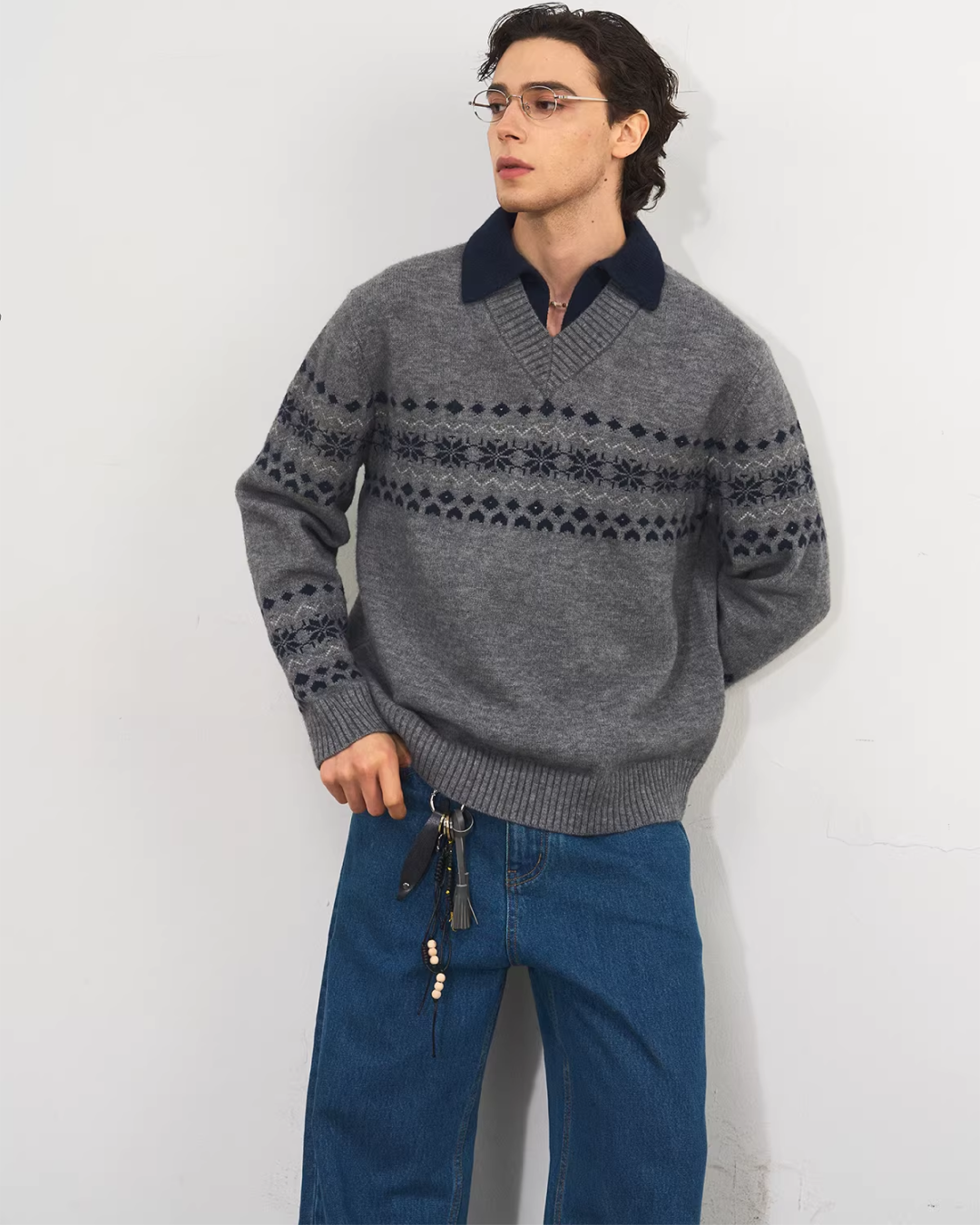 パターンレイヤースキッパーポロニット　B0107