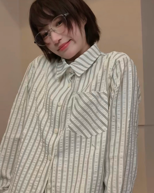 短丈ストライプシャツ　B0110