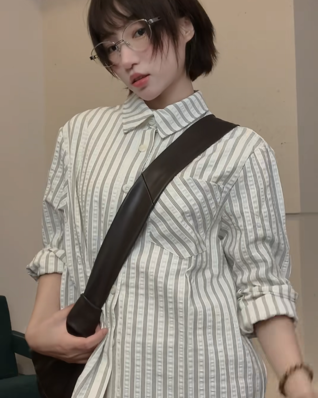 短丈ストライプシャツ　B0110