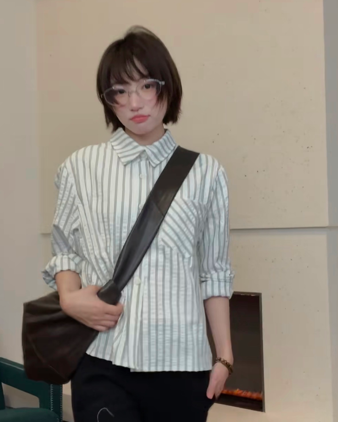 短丈ストライプシャツ　B0110