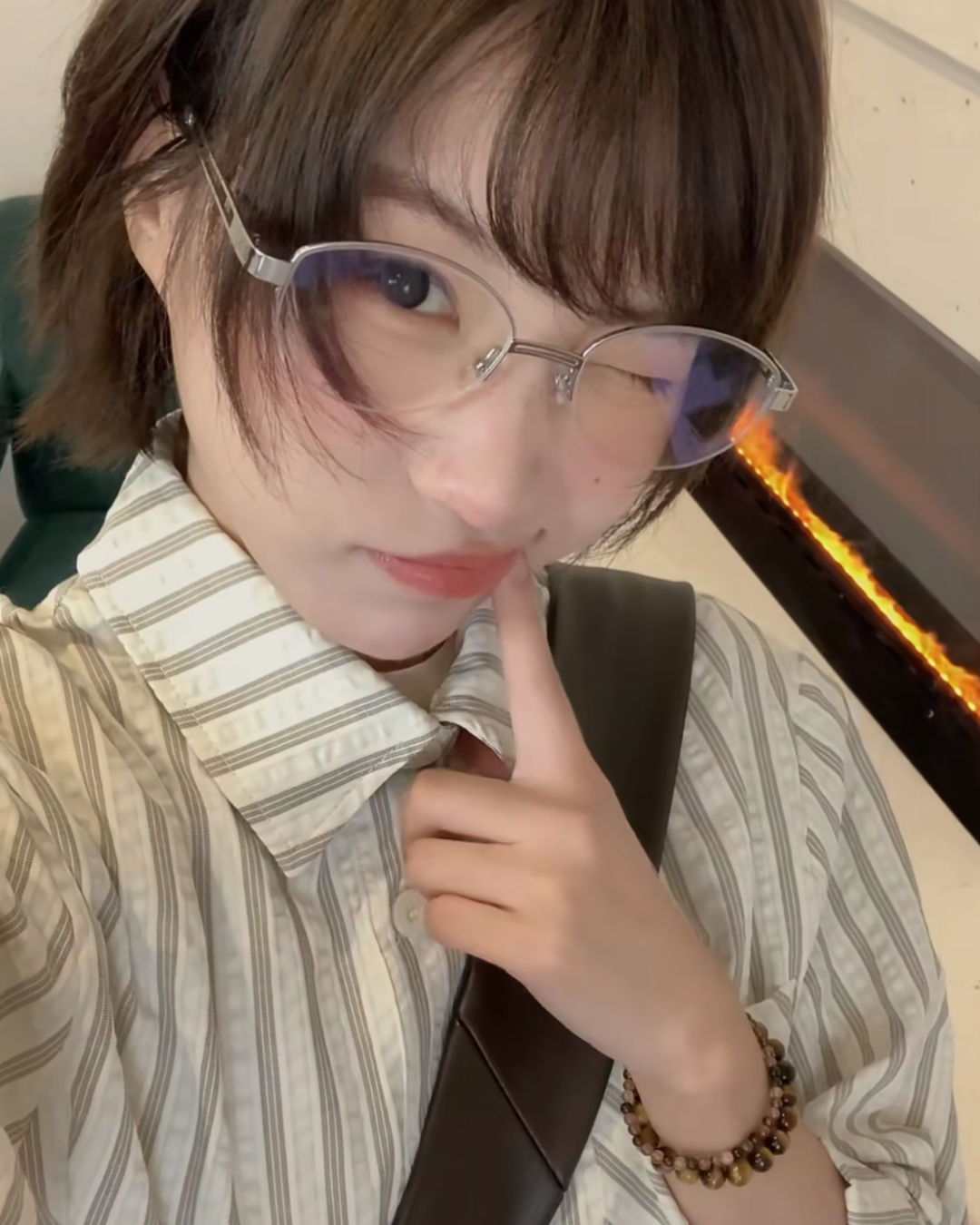 短丈ストライプシャツ　B0110