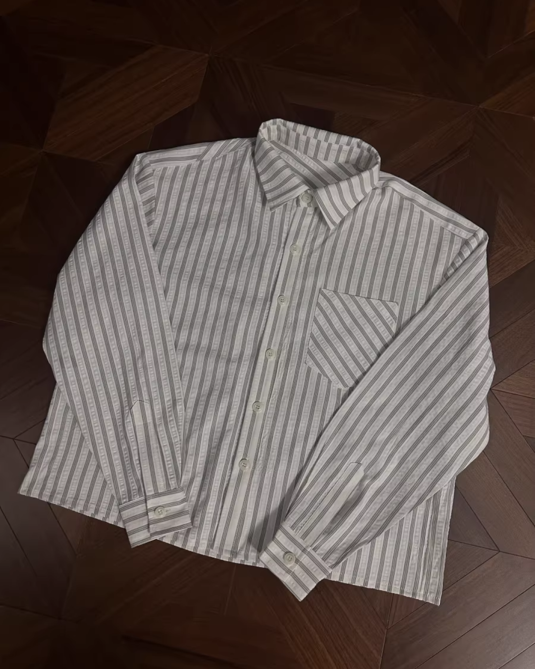 短丈ストライプシャツ　B0110
