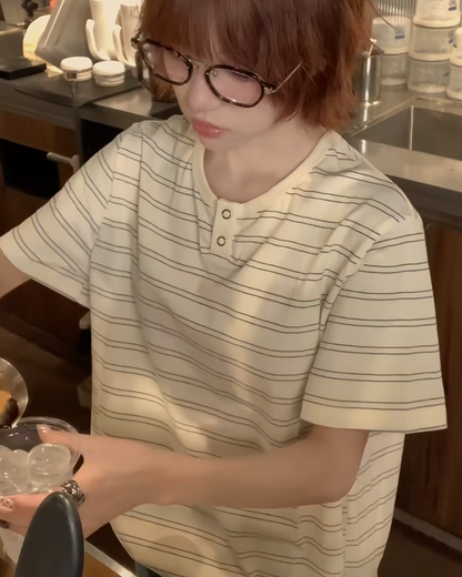 ヘンリーネックボーダーTシャツ　B0113